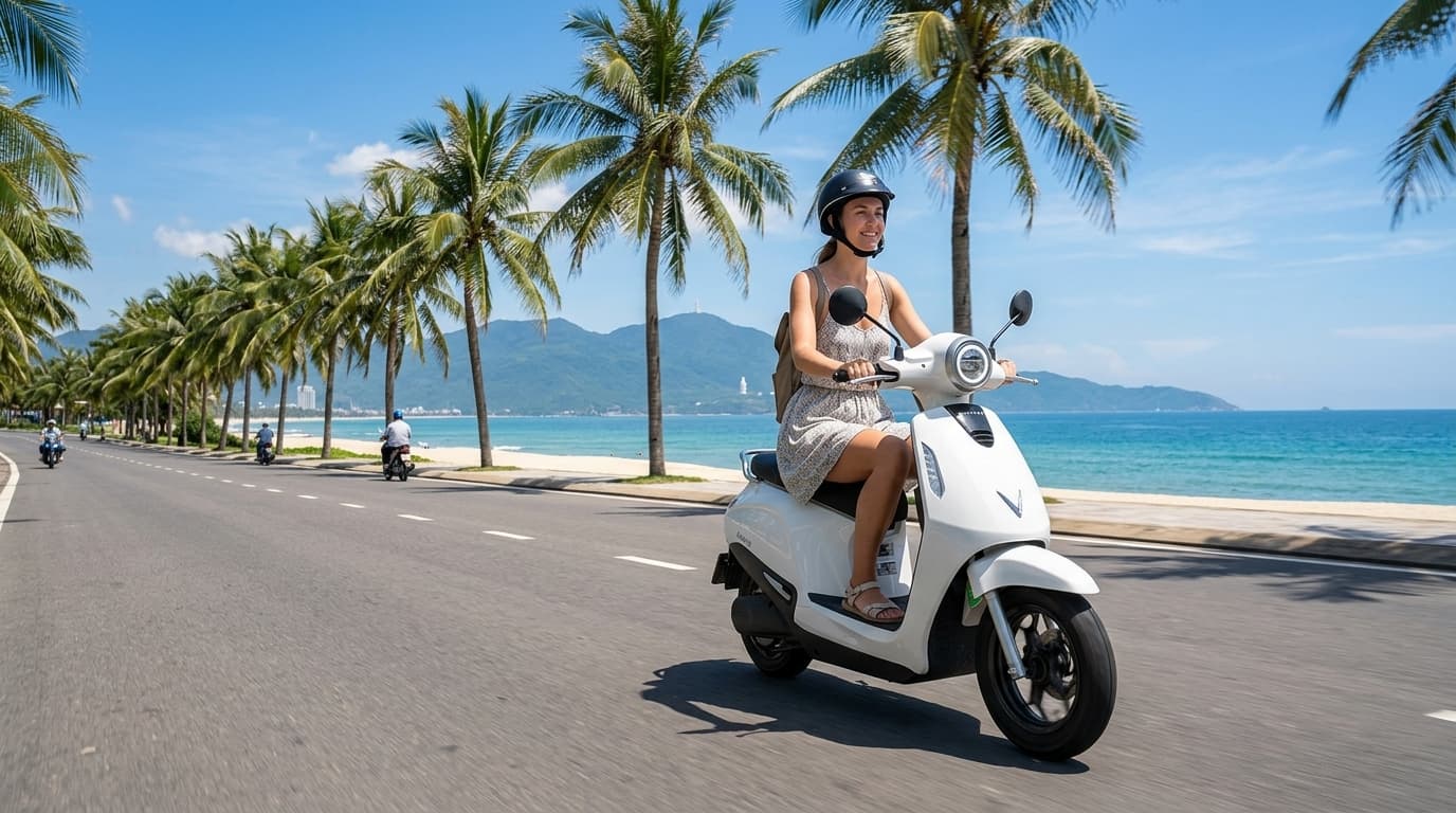 Du lịch khám phá Đà Nẵng bằng xe máy điện VinFast Evo